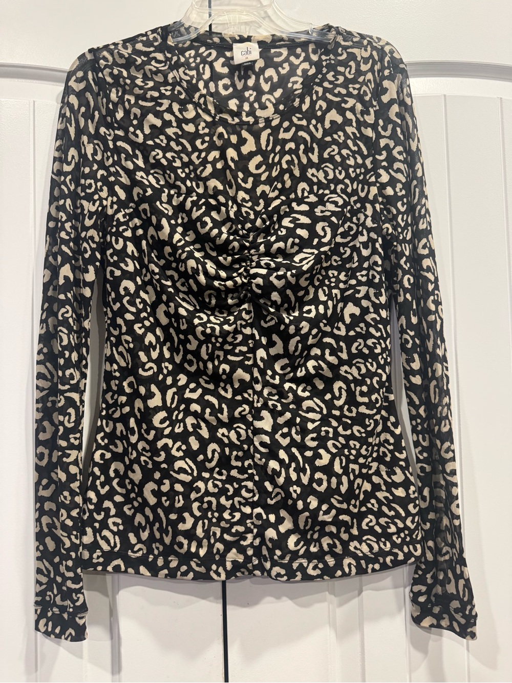 CAbi Black and Cream Leopard Twist-Front Long Sleeve Tee - Picture 2 of 5